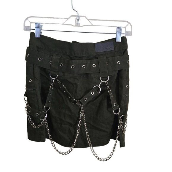 Carmar Los Angeles LF Army Green Goth Punk Emo Chain Embellished Mini Skirt Size - Picture 1 of 9